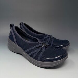 Bzees Rosie Navy Blue Fabric Slip On Comfort Loafers Womens 7.5M Washable